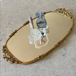 Matson Vanity mirror tray Ormolu Gold Plate Dogwood Bird design